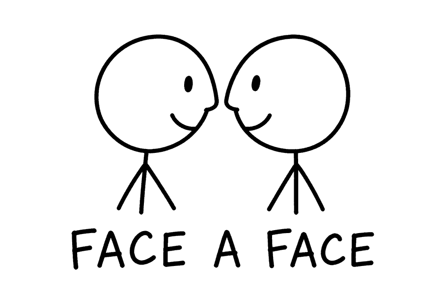 Dois bonecos de palito nariz com nariz sob a legenda “face a face”
