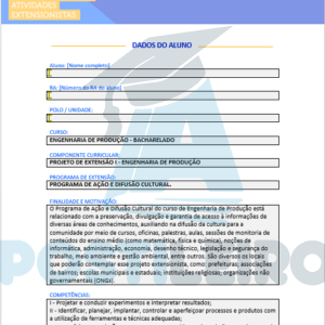 PROJETO DE EXTENSÃO I - ENGENHARIA DE PRODUÇÃO