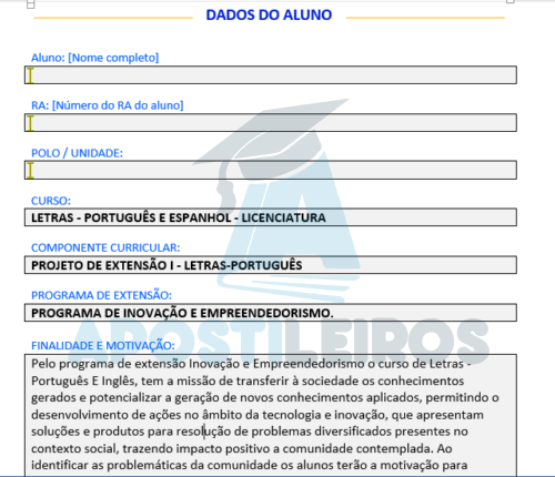 PROJETO DE EXTENSÃO I - LETRAS-PORTUGUÊS