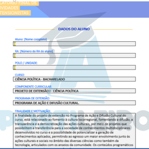 PROJETO DE EXTENSÃO I - CIÊNCIA POLÍTICA